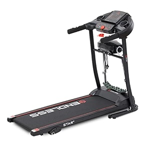 endless star treadmill for home use  3 hp peak  10kmhr max speed  110 kg max weight  heart sensor  built-in speaker  12 preset programs  with massager