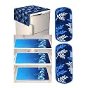 Fridge Cover for Top (21 X 39 Inches), 2 Handle Cover, 3 Piece Fridge Mats (Blue Leaf 32)