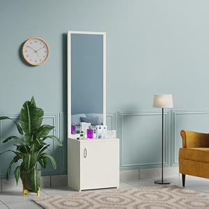 engineered wood dressing table with mirror for living room and bedroom  modern vanity table with spacious storage  white finish  diy easy assembly 