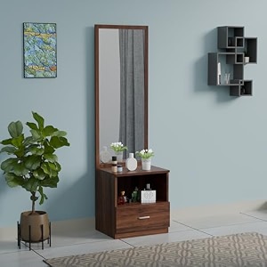 engineered wood dressing table with mirror for living room and bedroom  modern vanity table with spacious storage  finish color - brown  diy easy assembly  size- 45x40x175 cm