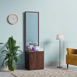 engineered wood dressing table with mirror for living room and bedroom  modern vanity table with spacious storage  brown finish  diy easy assembly 