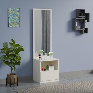 engineered wood dressing table with mirror for living room and bedroom  modern vanity table with spacious storage  finish color - white  diy easy assembly  size- 45x40x175 cm