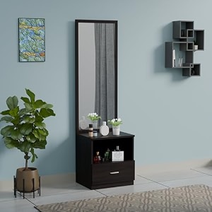 engineered wood dressing table with mirror for living room and bedroom  modern vanity table with spacious storage  brown finish  diy easy assembly 