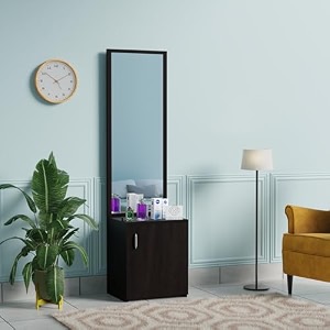engineered wood dressing table with mirror for living room and bedroom  modern vanity table with spacious storage  wenge finish  diy easy assembly 