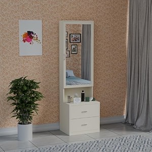 engineered wood dressing table with mirror for living room and bedroom  modern vanity table with spacious storage  brown finish  diy easy assembly 