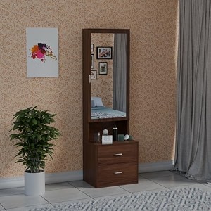 engineered wood dressing table with mirror for living room and bedroom  modern vanity table with spacious storage  brown finish  diy easy assembly 