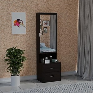 engineered wood dressing table with mirror and storage for living room and bedroom  modern design vanity table in wenge finish  spacious shelves  diy easy assembly 