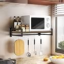 Urban Decor Wall Mount Microwave Oven Rack | Metal Holder Storage Stand | Cooker Utensils Dish Shelf Organizer with Hooks | 40D x 60W x 20H cm | MWS-5
