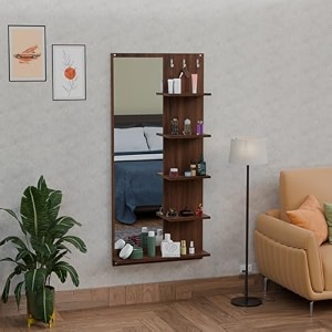 engineered wood dressing table with mirror for living room and bedroom  modern vanity table with spacious storage  brown finish  diy easy assembly 