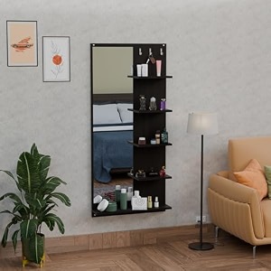 engineered wood dressing table with mirror for living room and bedroom  modern vanity table with spacious storage  brown finish  diy easy assembly 