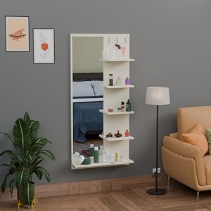 engineered wood dressing table with mirror for living room and bedroom  modern vanity table with spacious storage  brown finish  diy easy assembly 