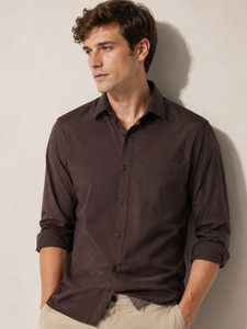English Navy Men Solid Casual Brown Shirt