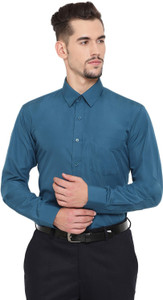 English Navy Men Solid Formal Blue Shirt