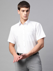 English Navy Men Solid Formal White Shirt