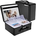 ENGPOW Fireproof 5200°F Photo Storage Box with 16 Inner 4" x 6" Photo Case(Clear), Photo Organizer with Lock, Portable Acid-Free Photo Keeper Safe Storage with Handles for Home, Office, Travel