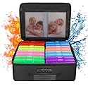 ENGPOW Fireproof Photo Storage Box with 16 Inner 4" x 6" Photo Cases(Multi-Colored), Photo Organizer with Lock, Collapsible Portable Photo Safe Containers with Handle for Photos, Picture, Craft