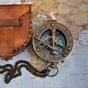 Engraving Brass Sundial Compass with Chain & Leather Case - Marine Nautical - Sun Clock - Steampunk Accessory,Nautical Gift, Christmas Gift