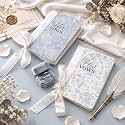 Engrowtic 2 Pcs Wedding Vow Books His and Hers Blue Floral Ribbon