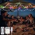Enhon 32 Feet Patio Umbrella Lights, 8 Lighting Modes LED String Lights with 64 Pcs Shatterproof Globe, Remote Control Battery & USB Powered, Waterproof Hanging Light Decorate for Patio(Colorful)