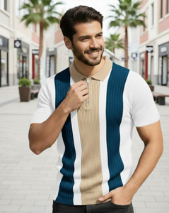 ENITOR Self Design Men Polo Neck Blue