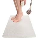 ENKOSI Loofah Non-Slip Shower and Bath Mat - Soft Cushioned Comfort - No Suction Cups for Smooth or Textured Tubs - Fast Draining - Safety for Bathroom, Family, Kids, and Elderly (24x16 White)