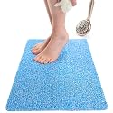 ENKOSI Loofah Non-Slip Shower and Bath Mat - Soft Cushioned Comfort - No Suction Cups for Smooth or Textured Tubs - Fast Draining - Safety for Bathroom, Family, Kids, and Elderly (24x16 Aqua Blue)