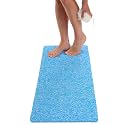 ENKOSI Loofah Non-Slip Shower and Bath Mat - Soft Cushioned Comfort - No Suction Cups for Smooth or Textured Tubs - Fast Draining - Safety for Bathroom, Family, Kids, and Elderly (24x16 Aqua Blue)