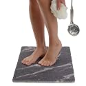 ENKOSI Loofah Non-Slip Shower and Bath Mat - Soft Cushioned Comfort - No Suction Cups for Smooth or Textured Tubs - Fast Draining - Safety for Bathroom, Family, Kids, and Elderly (24x16 Marble Black)