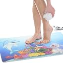 Enkosi Loofah Non-Slip Shower Mat - Shower Floors, Bathtub, Bathrooms, Wet Areas - Cushioned Bath Mat with Drain Holes - Quick Dry PVC, Secure Safety Pad Without Suction Cups (32x24 Dolphin)