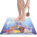 Enkosi Loofah Non-Slip Shower Mat – Square Anti-Slip Bath Mat for Kids, Tub, Bathtub &amp; Walk-in Stalls, Cushioned PVC, Quick-Dry with Drain Holes – Bathroom Floor Safety Pad (Dolphin, 24x24)