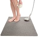 Enkosi Loofah Non-Slip Shower Mat - Shower Floors, Bathtub, Bathrooms, Wet Areas - Cushioned Bath Mat with Drain Holes - Quick Dry PVC, Secure Safety Pad Without Suction Cups (32x24 Grey)