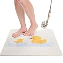 Enkosi Loofah Non-Slip Shower Mat – Square Anti-Slip Bath Mat for Kids, Tub, Bathtub &amp; Walk-in Stalls, Cushioned PVC, Quick-Dry with Drain Holes – Bathroom Floor Safety Pad (Duck, 24x24)