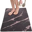 Enkosi Loofah Non-Slip Shower Mat - Shower Floors, Bathtub, Bathrooms, Wet Areas - Cushioned Bath Mat with Drain Holes - Quick Dry PVC, Secure Safety Pad Without Suction Cups (32x24 Marble Black)