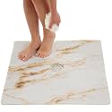 Enkosi Loofah Shower Mat with Drain Hole – Cushioned Anti-Slip Square Bath Mat for Showers, and Bathroom Floors – Textured PVC, Non Slip Safety Pad for Walk-In Stalls and Wet Areas (27x27 Marble Gold)