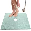 Enkosi Loofah Shower Mat with Drain Hole – Cushioned Anti-Slip Square Bath Mat for Showers, and Bathroom Floors – Textured PVC, Non Slip Safety Pad for Walk-in Stalls and Wet Areas (27x27 Aqua Green)