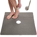 Enkosi Loofah Shower Mat with Drain Hole – Cushioned Anti-Slip Square Bath Mat for Showers, and Bathroom Floors – Textured PVC, Non Slip Safety Pad for Walk-in Stalls and Wet Areas (27x27 Grey)