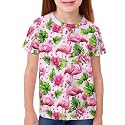 ENLACHIC Girls Teens Pink Flamingo Printed Summer Short Sleeve T-Shirts Cute 3-16 Years