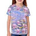 ENLACHIC Girls Teens Pink Flamingo Printed Summer Short Sleeve T-Shirts Cute 3-16 Years