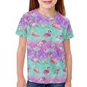 ENLACHIC Girls Teens Pink Flamingo Printed Summer Short Sleeve T-Shirts Cute 3-16 Years