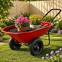 Enlarged Dual-Wheel Wheelbarrow, Easy Loading and Dumping Garden Cart, Heavy Duty Utility Dump Cart for Lawn, Yard, Farm, Gardening &amp; Planting (Red)
