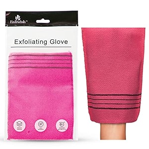 enliwish korean beauty skin exfoliating bath scrub gloves 2pcs - bath wash towel korean exfoliating towel body beauty back scrubber for shower pink