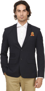 ennoble men solid single breasted casual blazer dark blue