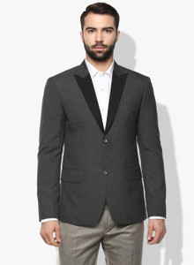 ennoble men solid single breasted formal blazer grey