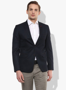 ennoble men solid single breasted formal blazer dark blue