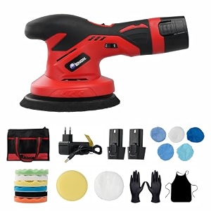 enon 12v cordless car polisher kit set 2500-5000 rpm 2x battery brushless car polishing machine buffer polisher with 6 variable speeds sander for car waxing buffing scratch repairing xe-bl 1250