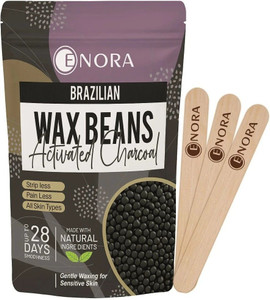 enora hair removal brazilian hard wax beans for face eyebrow back chest bikini areas legs  arms and beards black head  tan dead skin  smooth  activated charcoal 350 gram wax