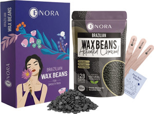 enora hair removal brazilian hard wax beans for face eyebrow back chest bikini areas legs  arms and beards black head  tan dead skin  smooth  activated charcoal 50 gram wax