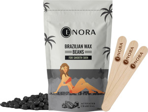 enora hair removal brazilian hard wax beans for face eyebrow back chest bikini areas legs  arms and beards black head  tan dead skin  smooth activated charcoal 100 gram wax