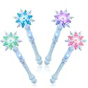 EnrichFun Light Up Frozen Snowflake Wand with Sound, Motion Sensitive Magic Princess Toys for Kids Girls Party Favors 4 Pieces, (Blue 4 Pack)