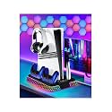 PS5 Stand with Hexagon RGB Aesthetics,PS5 Cooling Station for PlayStation 5 Slim Pro Disc Digital Console with Cooling Fan,Dual Controller Fast Charger USB Hub Headset Holder Game Storage (Black)